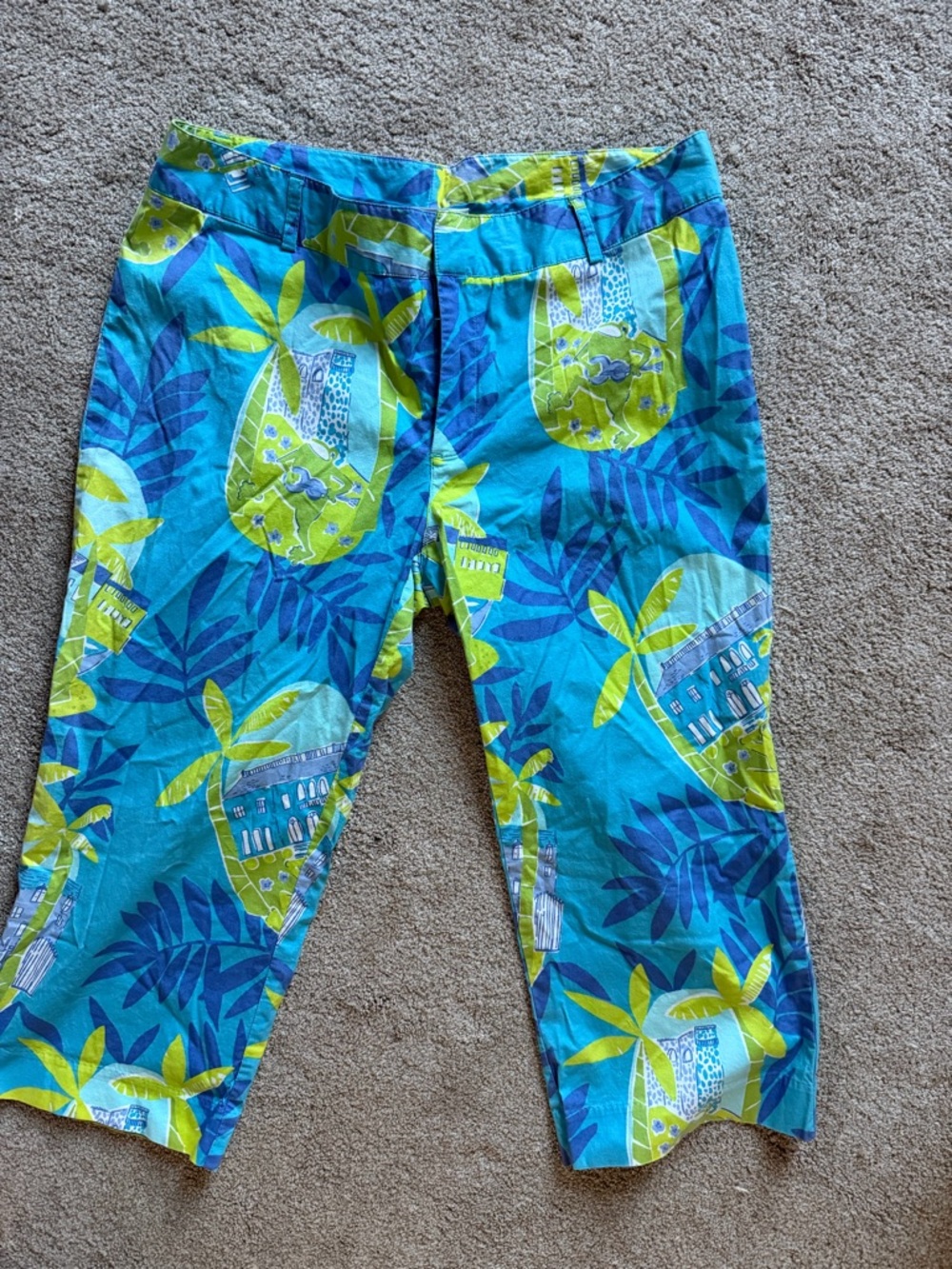 Vintage Lilly Pulitzer Bright Turquoise & Lime Tropical Pants